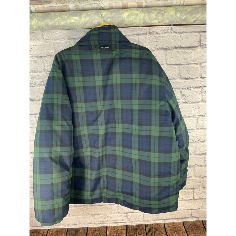 Nautica Mens Vtg Reversible Puffer Down Fill Winter Coat Jacket Plaid Tartan XL - Picture 10 of 11